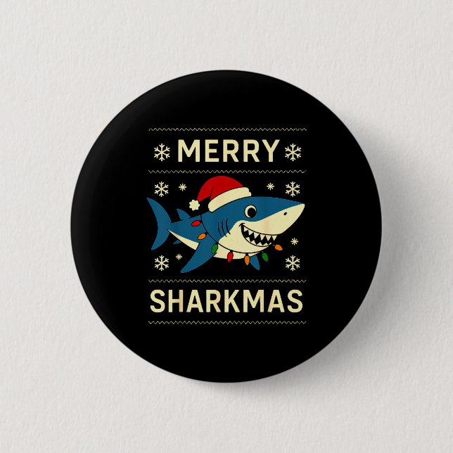Funny Merry Sharkmas Christmas Shark Humor  6 Cm Round Badge (Front)