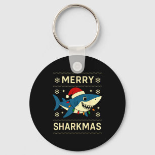 Funny Merry Sharkmas Christmas Shark Humor  Key Ring
