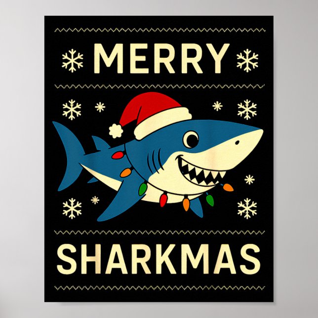 Funny Merry Sharkmas Christmas Shark Humor  Poster (Front)