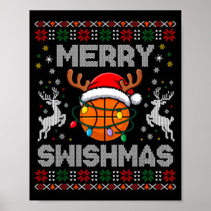 Funny Merry Swishmas Basketball Christmas Reindeer Poster