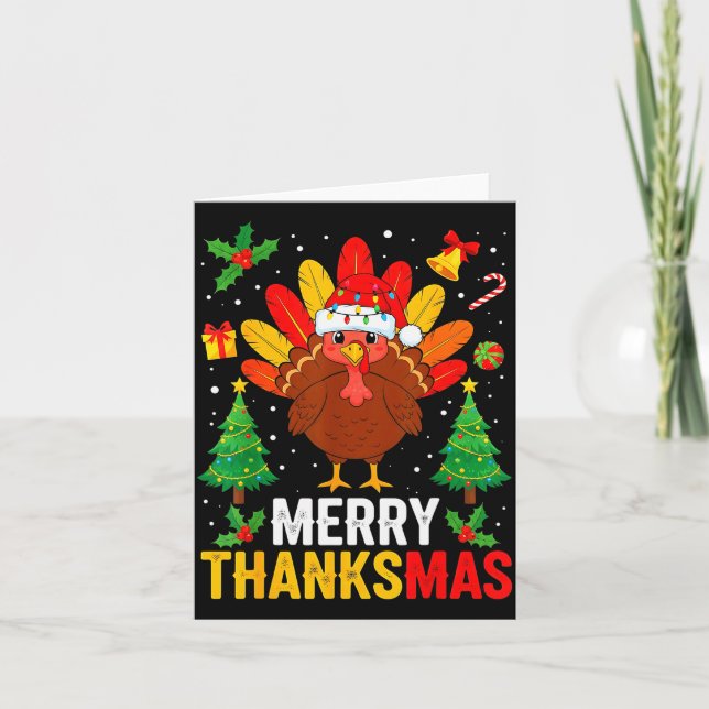 Funny Merry Thanksmas Happy Thanksgiving Santa Tur Card (Front)