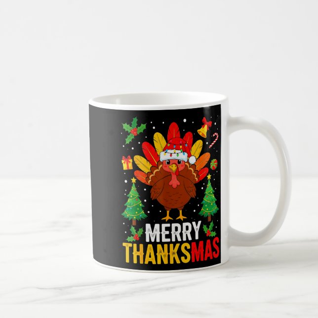 Funny Merry Thanksmas Happy Thanksgiving Santa Tur Coffee Mug (Right)