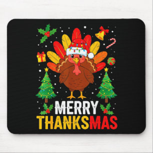 Funny Merry Thanksmas Happy Thanksgiving Santa Tur Mouse Pad