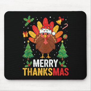 Funny Merry Thanksmas Happy Thanksgiving Santa Tur Mouse Pad