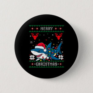 Funny Merry Ugly Christmas Shark Santa Hat Lights 6 Cm Round Badge