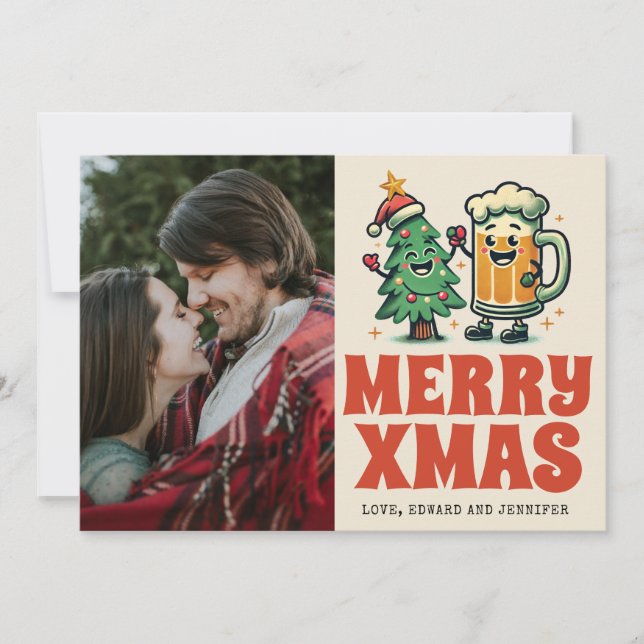 Funny Merry Xmas Groovy Photo Christmas  Card (Front)