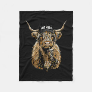 Funny mess cow holding leopard cup sarcastic fleece blanket