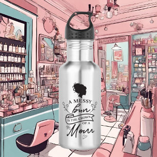 funny messy bun Mum word art 532 Ml Water Bottle