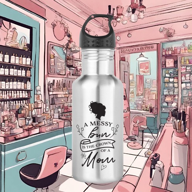 funny messy bun Mum word art 532 Ml Water Bottle (Creator Uploaded)