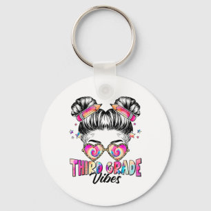 Funny Messy Bun Third Grade Vibes Tie Dye Ck To Sc Key Ring