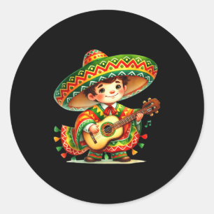 Funny Mexican Boys Cinco De Mayo Guitar Poncho Som Classic Round Sticker