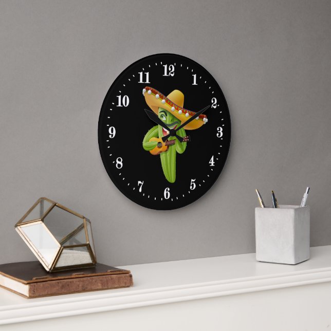 Funny Mexican cactus decor Large Clock (Office)