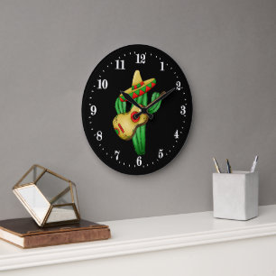 Funny Mexican cactus decor Large Clock