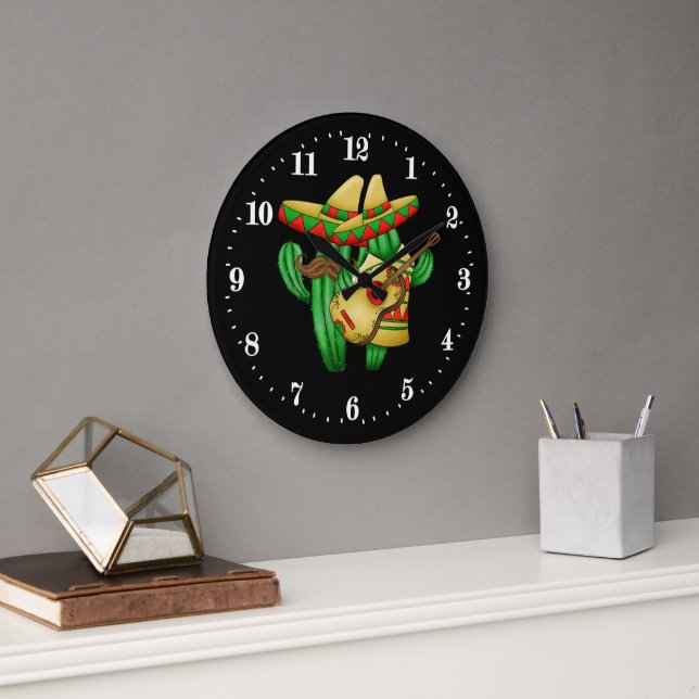 Funny Mexican cactus decor Large Clock (Office)