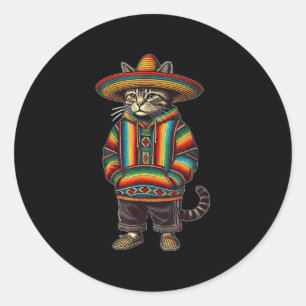 Funny Mexican Cat Sombrero Baja Cinco De Mayo Cat Classic Round Sticker