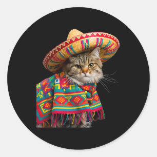 Funny Mexican Cat Sombrero Poncho Cinco De Mayo Ca Classic Round Sticker