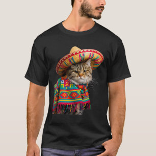 Funny Mexican Cat Sombrero Poncho Cinco De Mayo Ca T-Shirt