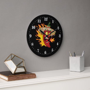 Funny Mexican chili pepper Large Clock