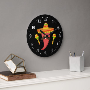 Funny Mexican chilli pepper decor Large Clock