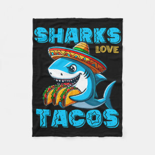 Funny Mexican Shark Eat Tacos Food Shark Lover Cin Fleece Blanket