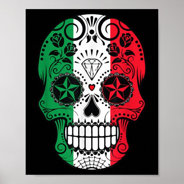 Funny Mexican Skull Head Cinco De Mayo Flag  Poster (Front)