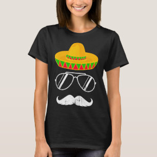 Funny Mexican Sombrero Moustache Face For Cinco De T-Shirt