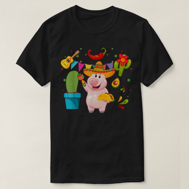 Funny Mexican Sombrero Pig Farmers Cinco De Mayo F T-Shirt (Design Front)