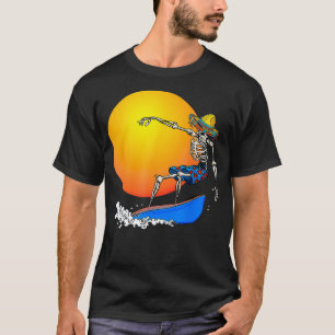 Funny Mexican Sombrero Surfing Skeleton  T-Shirt