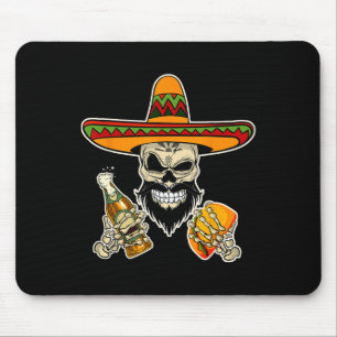 Funny Mexican Sugar Skull With Tacos And Beer Mouse Pad