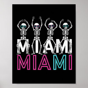 Funny Miami Florida Halloween Skeleton Clic Graphi Poster
