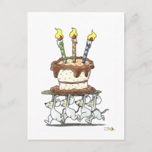 Funny Mice & Cake Birthday Greeting   Postcard