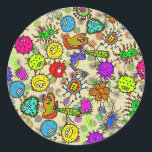 Funny Microscopic Laboratory Organisms Classic Round Sticker<br><div class="desc">Cute and colourful doodle germ background pattern.</div>