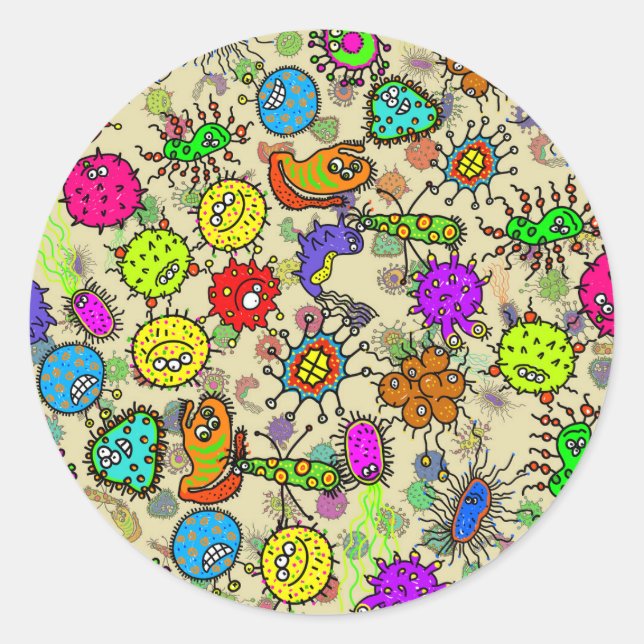 Funny Microscopic Laboratory Organisms Classic Round Sticker (Front)