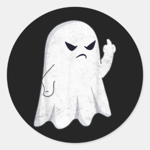 Funny Middle Finger Ghost Halloween Costume Men Classic Round Sticker