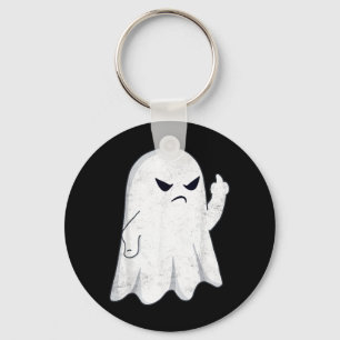 Funny Middle Finger Ghost Halloween Costume Men Key Ring