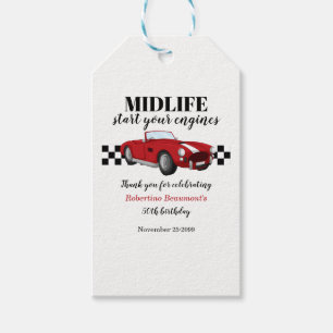 Funny Midlife Vintage Red Car 50th Birthday Gift Tags
