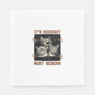 Funny Midnight Screaming Cats Vintage Shirt Design Napkin