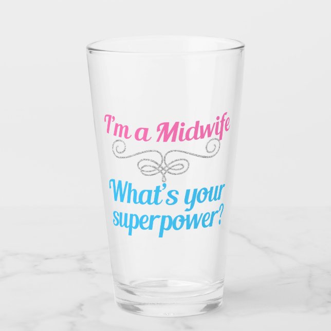 Funny Midwife Superhero Glass (Front)