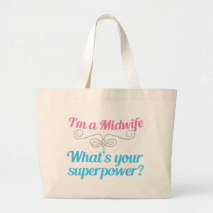 Funny Midwife Superhero Large Tote Bag