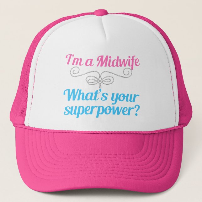 Funny Midwife Superhero Trucker Hat (Front)