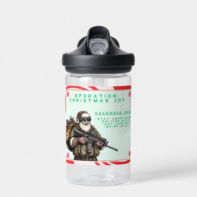 Funny Military/Christmas Santa Water Bottle (Front)