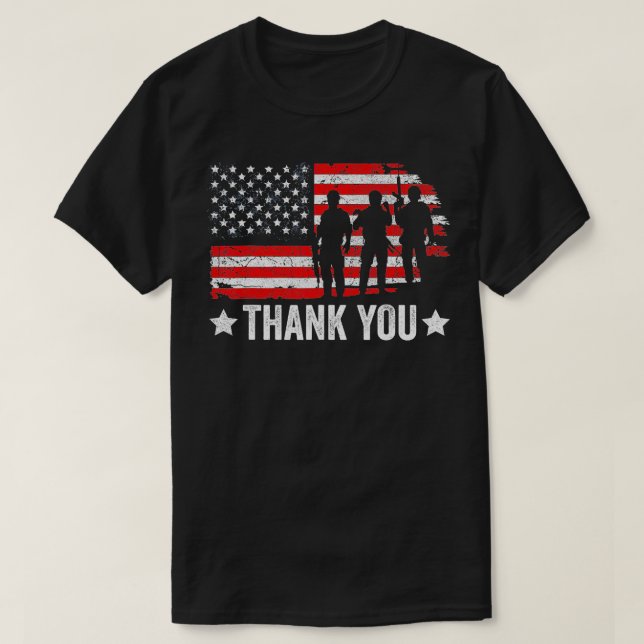 Funny Military US Flag Apparel Thank You American  T-Shirt (Design Front)