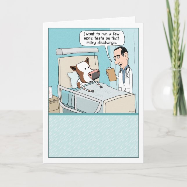 Funny Milky Cow in Hospital Get Well Card (Front)