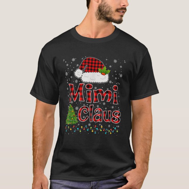 Funny Mimi Claus Christmas Lights Xmas Pajama Fami T-Shirt (Front)