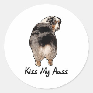 Funny Miniature Australian Shepherd Kiss My Auss M Classic Round Sticker