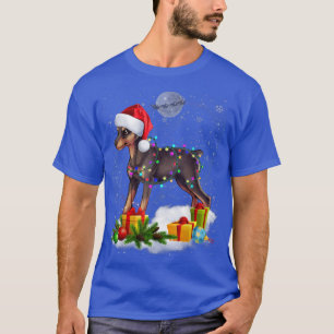 Funny Miniature Pinscher Dog Christmas Lights Sant T-Shirt