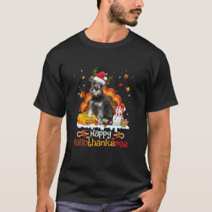 Funny Miniature Schnauzer On Pumpkin Happy Halloth T-Shirt
