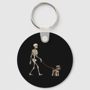 Funny Miniature Schnauzer Skeleton Dog Walking Key Ring