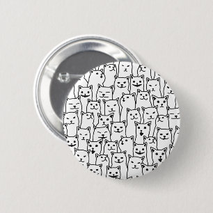 Funny Minimalist Black White Cat Line Art Pattern 6 Cm Round Badge