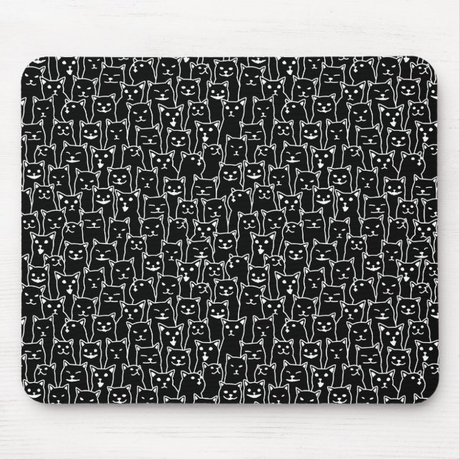 Funny Minimalist Black White Cat Line Art Pattern Mouse Pad (Front)
